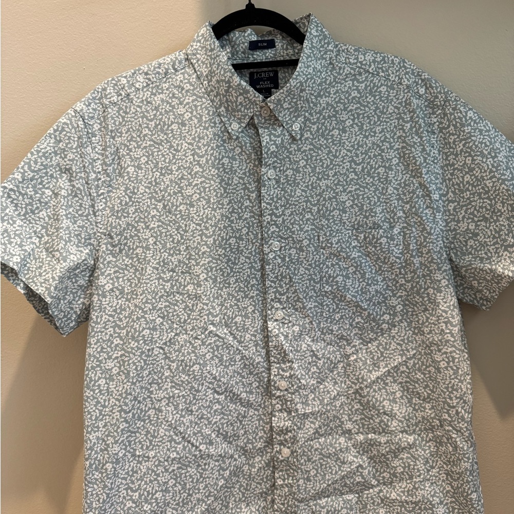 J. Crew Factory Green and White Casual Button Down Shirt